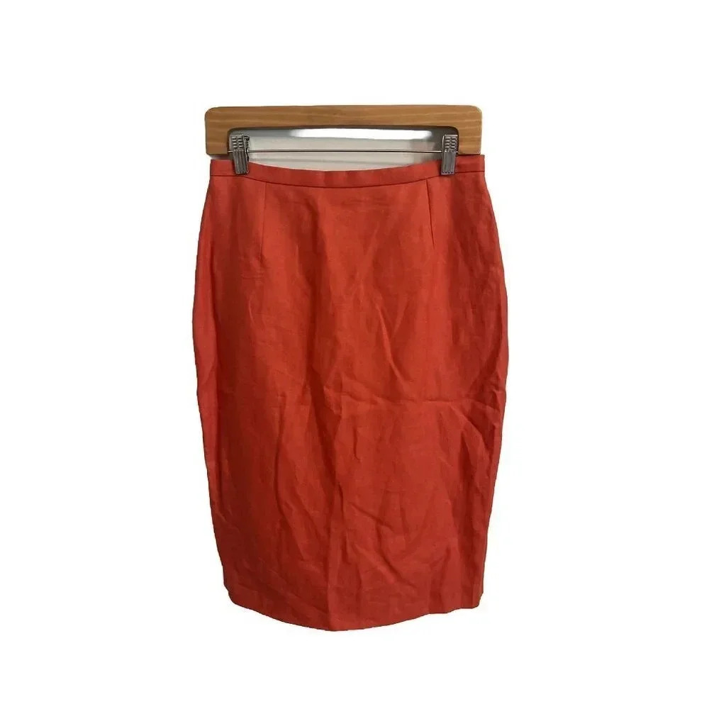 MAXMARA Women’s Size 6 Pencil Skirt Orange 100% Linen Fall Career Office NWT